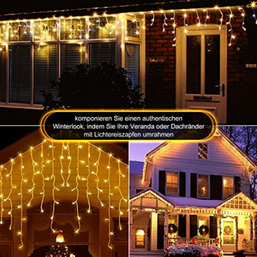 Eisregen Lichterkette Außen, 4m 240 LEDs Lichterketten Vorhang, 8 Modi Weihnachtsbeleuchtung, IP44 wasserdicht für Innen Außen Weihnachtsdeko, Schlafzimmer , Party, Balkon, Garten Deko(Warmweiß) - 5