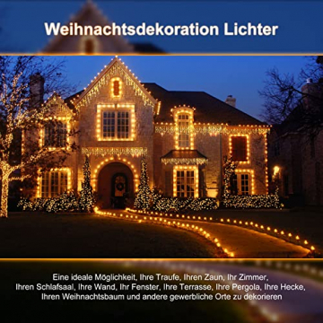 Eisregen Lichterkette Außen, 4m 240 LEDs Lichterketten Vorhang, 8 Modi Weihnachtsbeleuchtung, IP44 wasserdicht für Innen Außen Weihnachtsdeko, Schlafzimmer , Party, Balkon, Garten Deko(Warmweiß) - 6