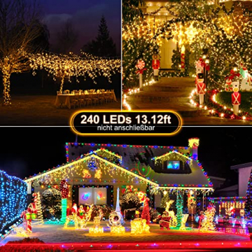 Eisregen Lichterkette Außen, 4m 240 LEDs Lichterketten Vorhang, 8 Modi Weihnachtsbeleuchtung, IP44 wasserdicht für Innen Außen Weihnachtsdeko, Schlafzimmer , Party, Balkon, Garten Deko(Warmweiß) - 7