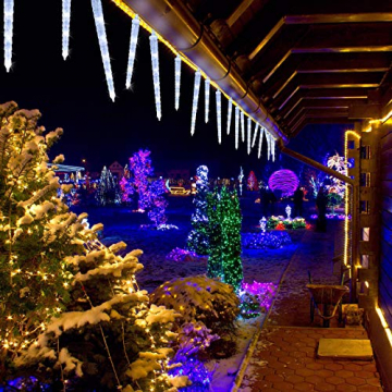 Geemoo Eiszapfen Lichterkette Außen Weiß, 4M 90 LED Weihnachtsbeleuchtung Außen, 20 Eiszapfen, 8 Modi, Timer, Strombetrieben, Anschließbar Eisregen Lichterkette für Weihnachten Deko - 6