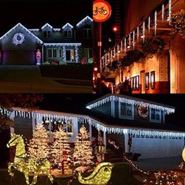 Geemoo Eiszapfen Lichterkette Außen Weiß, 4M 90 LED Weihnachtsbeleuchtung Außen, 20 Eiszapfen, 8 Modi, Timer, Strombetrieben, Anschließbar Eisregen Lichterkette für Weihnachten Deko - 7