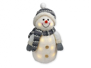 Gravidus niedlicher LED Deko Schneemann beleuchtete Dekofigur mit Schal, Mütze und Handschuhe ca. 33 cm Hoch, Weihnachtsdekoration für den Innenbereich - Ideal zum Verschenken, Weiß, Grau, Beige - 2
