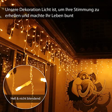 Lichterkette Eisregen Außen, 10m 400er LED Lichtervorhang LED mit Timer, IP44 wasserdicht 8 Modi für Innen Außen Weihnachten, Schlafzimmer , Party, Hochzeit, Balkon, Garten Deko(Warmweiß) - 2