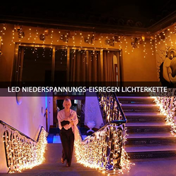 Lichterkette Eisregen Außen, 10m 400er LED Lichtervorhang LED mit Timer, IP44 wasserdicht 8 Modi für Innen Außen Weihnachten, Schlafzimmer , Party, Hochzeit, Balkon, Garten Deko(Warmweiß) - 3