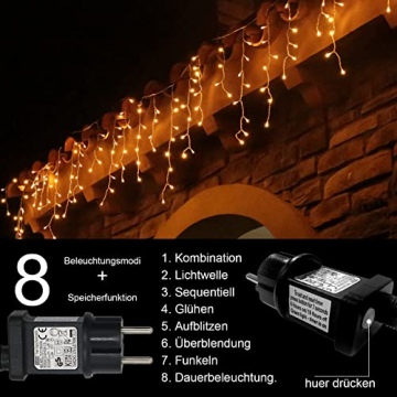 Lichterkette Eisregen Außen, 10m 400er LED Lichtervorhang LED mit Timer, IP44 wasserdicht 8 Modi für Innen Außen Weihnachten, Schlafzimmer , Party, Hochzeit, Balkon, Garten Deko(Warmweiß) - 4