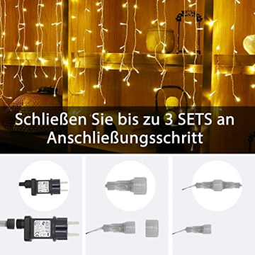 Lichterkette Eisregen Außen, 10m 400er LED Lichtervorhang LED mit Timer, IP44 wasserdicht 8 Modi für Innen Außen Weihnachten, Schlafzimmer , Party, Hochzeit, Balkon, Garten Deko(Warmweiß) - 5