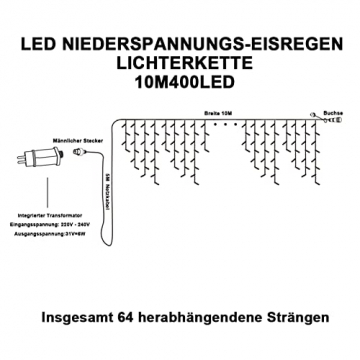 Lichterkette Eisregen Außen, 10m 400er LED Lichtervorhang LED mit Timer, IP44 wasserdicht 8 Modi für Innen Außen Weihnachten, Schlafzimmer , Party, Hochzeit, Balkon, Garten Deko(Warmweiß) - 7