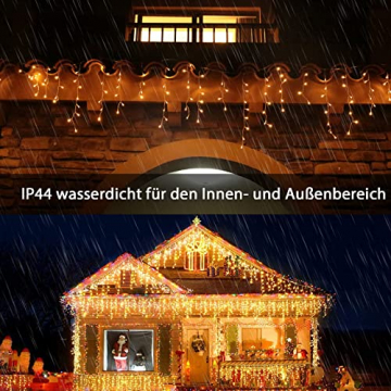 Lichterkette Eisregen Außen, 10m 400er LED Lichtervorhang LED mit Timer, IP44 wasserdicht 8 Modi für Innen Außen Weihnachten, Schlafzimmer , Party, Hochzeit, Balkon, Garten Deko(Warmweiß) - 8