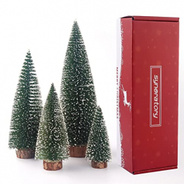 Mini Weihnachtsbaum Künstlicher, 4 Stück Mini Tannenbaum Künstlich mit Schnee-Effek, Klein Mini Christbaum 10/15/20/25 cm (Grün) - 1