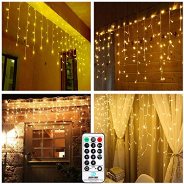 Qedertek 432 LED Eisregen Lichterkette Außen/innen, 10.8M Eisregen Lichtervorhang Weihnachtsbeleuchtung, 8 Modi, Timer, Dimmbar Lichterkette mit Fernbedienung, Weihnachts Deko, Balkon (Warmweiss) - 4