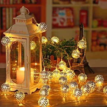 Qedertek LED Lichterkette Innen 9M 30 LED Lichterkette Strombetrieben mit Marokkanischen Silber Kugeln, Orientalisch Lampe Warmweiß Weihnachtsbeleuchtung mit Fernbedienung für Zimmer Hochzeit Deko - 2
