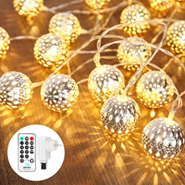Qedertek LED Lichterkette Innen 9M 30 LED Lichterkette Strombetrieben mit Marokkanischen Silber Kugeln, Orientalisch Lampe Warmweiß Weihnachtsbeleuchtung mit Fernbedienung für Zimmer Hochzeit Deko - 1