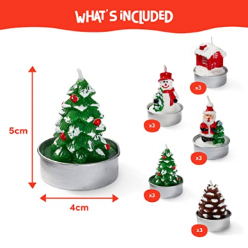 THE TWIDDLERS 15 Mini Weihnachten Teelichter Kerzen Ohne Duft, 5 Designs, 5x4cm - Weihnachtliche Tischdekoration - 3