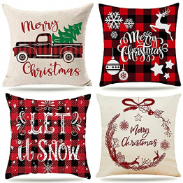 Weihnachtskissen Weihnachten Kissen Weihnachtskissenbezug Kissenbezüge 45x45 cm Xmas Kissenbezug Cushion Kissenhülle Deko Bezüge Decoration Pillow Covers Hirsch Merry Christmas Schneeflocke Sofakissen - 1