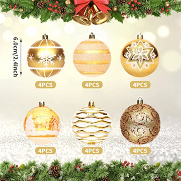 24 Stück 6CM Weihnachtskugeln Baumschmuck Weihnachtsbaumschmuck Set Kunststoff Weihnachtsbaumkugeln Glänzend Weihnachtskugeln Set Bruchsicher Christbaumschmuck Christbaumkugeln Weihnachtsdeko - 2