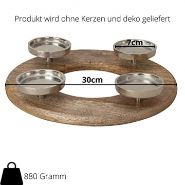 Adventskranz Holz Rund 30cm 4er Kerzenständer Advent Kerzenhalter 7cm Weihnachtskranz Tisch Adventsschale Weihnachtsdeko Holz Modern Tischkranz Weihnachten Holzkranz Advent Deko Kerzenteller - 2