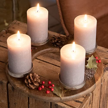 Adventskranz Holz Rund 30cm 4er Kerzenständer Advent Kerzenhalter 7cm Weihnachtskranz Tisch Adventsschale Weihnachtsdeko Holz Modern Tischkranz Weihnachten Holzkranz Advent Deko Kerzenteller - 5