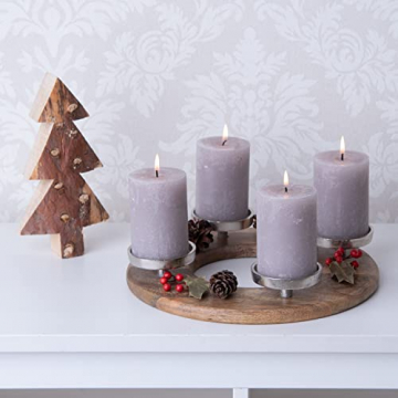 Adventskranz Holz Rund 30cm 4er Kerzenständer Advent Kerzenhalter 7cm Weihnachtskranz Tisch Adventsschale Weihnachtsdeko Holz Modern Tischkranz Weihnachten Holzkranz Advent Deko Kerzenteller - 6