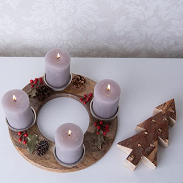 Adventskranz Holz Rund 30cm 4er Kerzenständer Advent Kerzenhalter 7cm Weihnachtskranz Tisch Adventsschale Weihnachtsdeko Holz Modern Tischkranz Weihnachten Holzkranz Advent Deko Kerzenteller - 7