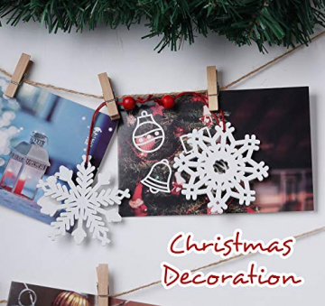 Anstore 30 Stück Christbaumschmuck Holz Schneeflocke Weihnachtsbaum Hängende Ornamente weiß Verzierung Holzscheiben (7cm) - 6