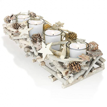 COM-FOUR® Adventskranz länglich, Kerzenständer Weihnachten für 4 Kerzen, Kerzenhalter, Adventsgesteck, XL Adventskerzenhalter, Kerzenleiste als Tischdeko (Advents-Kerzenhalter) - 1
