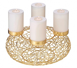 EDZARD Adventskranz Milano, Edelstahl, Gold-Optik, Durchmesser 34 cm, für Stumpenkerzen ø 8 cm - 1