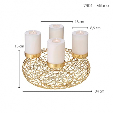 EDZARD Adventskranz Milano, Edelstahl, Gold-Optik, Durchmesser 34 cm, für Stumpenkerzen ø 8 cm - 5