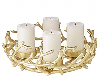 EDZARD Adventskranz Porus Gold, Geweih-Design, Aluminium vernickel, Durchmesser 30 cm, für Kerzen Durchmesser 6 cm, Perfekt für Cornelius Kerzen - 1