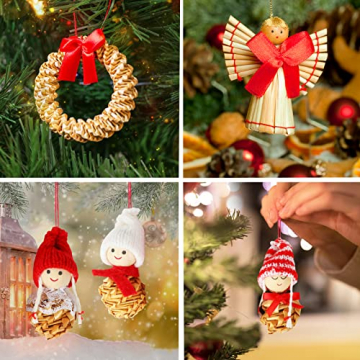 EYCLFY Strohsterne Christbaumschmuck, 52 Stück Strohsterne Schmuck Weihnachtsbaum Dekorationen, Strohengel Anhänger für Weihnachtsdeko Christmas Tree Decorations - 5