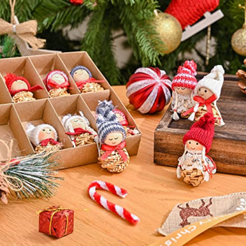 EYCLFY Weihnachtswichtel Anhänger Christbaumschmuck, 10er Set Weihnachtsengel Klein Figuren Anhänger Weihnachtsbaumschmuck aus Stroh, Mini Wichtelmännchen Vintage Tannenbaum Basteln Deko Geschenk - 5