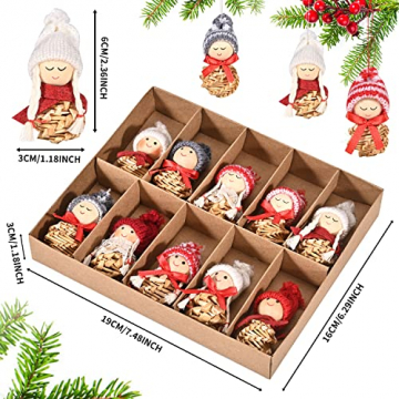 EYCLFY Weihnachtswichtel Anhänger Christbaumschmuck, 10er Set Weihnachtsengel Klein Figuren Anhänger Weihnachtsbaumschmuck aus Stroh, Mini Wichtelmännchen Vintage Tannenbaum Basteln Deko Geschenk - 6