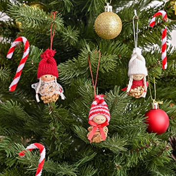 EYCLFY Weihnachtswichtel Anhänger Christbaumschmuck, 10er Set Weihnachtsengel Klein Figuren Anhänger Weihnachtsbaumschmuck aus Stroh, Mini Wichtelmännchen Vintage Tannenbaum Basteln Deko Geschenk - 9