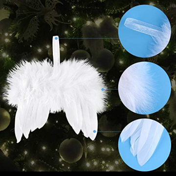 FEPITO 16 Stücke Weiß Weihnachtsschmuck Fantasie Engel Weiße Feder Flügel Ornament für Weihnachtsfeier Dekoration DIY Handwerk - 5