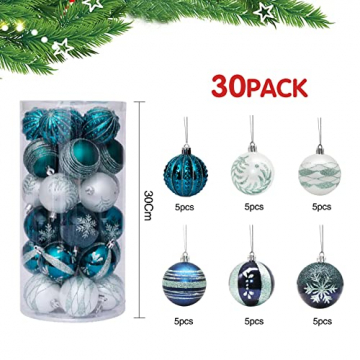 GothicBride 30 Stück Weihnachtskugeln Weihnachtsdeko Set Blau und Weiß, 6cm Weihnachtsbaumschmuck Weihnachtskugeln Handbearbeitet mit Aufhänger für Christbaumschmuck & Weihnachten Deko Christmas Balls - 2