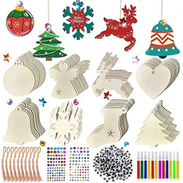 holzanhänger zum bemalen weihnachten,224PCS holz basteln kinder weihnachten,christbaumschmuck zum bemalen,weihnachtsbaum holzanhänger,DIY weihnachtsdekoration holz. - 1