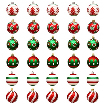 Luckxing Christbaumkugeln Set 30 Stück 6 cm Weihnachtskugeln Bruchsichere Christbaumschmuck Weihnachtsbaumschmuck Weihnachtsbaumkugeln Weihnachtsbaum Deko & Christbaumschmuck - 2