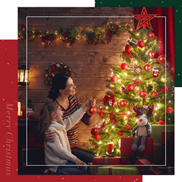 SOLEDI 128er Set Premium Weihnachtskugeln Kunststoff Rot Weiß mit Baumspitze Stern - Robuste und Sichere Christbaumschmuck Set mit Haken - Christbaumkugeln Bunt, Mehrweg Weihnachtsdeko - 5