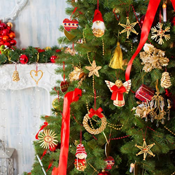 Yepnfro Strohsterne Christbaumschmuck, 52 Stücks Christbaumschmuck Stroh mit Strohsterne Weihnachtsbaum Schneeflocken,Sterne,Herzen,Anhänger für den Weihnachtbaumsdeko - 4