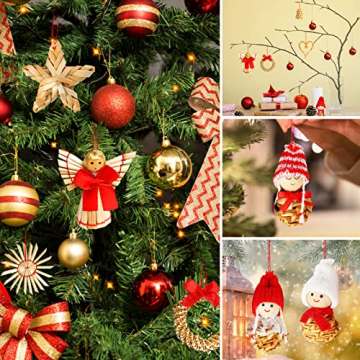 Yepnfro Strohsterne Christbaumschmuck, 52 Stücks Christbaumschmuck Stroh mit Strohsterne Weihnachtsbaum Schneeflocken,Sterne,Herzen,Anhänger für den Weihnachtbaumsdeko - 5