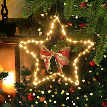 Beleuchtet LED Fensterdeko Stern warmweiß Batteriebetrieben, 2 Stück 120 LED Leuchtstern Weihnachten mit 1m Zuleitung und Timer für Fenster Beleuchtung Deko Hängen Weihnachtsdeko - 2