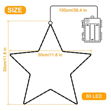 Beleuchtet LED Fensterdeko Stern warmweiß Batteriebetrieben, 2 Stück 120 LED Leuchtstern Weihnachten mit 1m Zuleitung und Timer für Fenster Beleuchtung Deko Hängen Weihnachtsdeko - 5