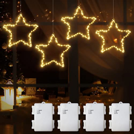 Beleuchtet LED Fensterdeko Stern warmweiß Batteriebetrieben, 4 Stück 240 LED Leuchtstern Weihnachten mit 1m Zuleitung und Timer für Fenster Beleuchtung Deko Hängen Weihnachtsdeko - 1