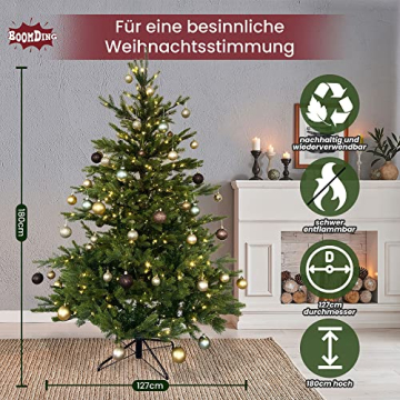 BoomDing Weihnachtsbaum künstlich - Einführungsangebot - extra naturgetreuer Tannenbaum (180 cm) inkl. stabilem Metallständer und Aufbewahrungskarton - Tannenbaum künstlich Christbaum - 2