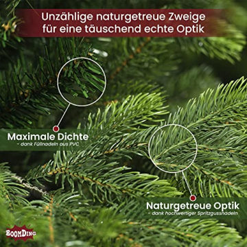 BoomDing Weihnachtsbaum künstlich - Einführungsangebot - extra naturgetreuer Tannenbaum (180 cm) inkl. stabilem Metallständer und Aufbewahrungskarton - Tannenbaum künstlich Christbaum - 3