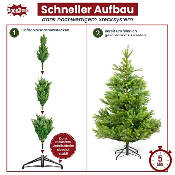 BoomDing Weihnachtsbaum künstlich - Einführungsangebot - extra naturgetreuer Tannenbaum (180 cm) inkl. stabilem Metallständer und Aufbewahrungskarton - Tannenbaum künstlich Christbaum - 4