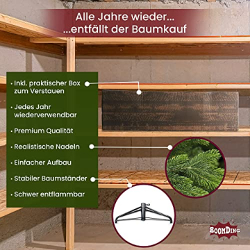 BoomDing Weihnachtsbaum künstlich - Einführungsangebot - extra naturgetreuer Tannenbaum (180 cm) inkl. stabilem Metallständer und Aufbewahrungskarton - Tannenbaum künstlich Christbaum - 5