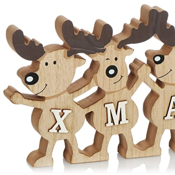 com-four® 1x Deko-Rentiere stehend aus Holz - Winterdekoration mit Xmas Aufschrift - niedliche Rentierreihe - 26cm (01 Stück - Rentierreihe) - 3