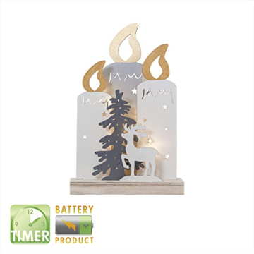 EGLO LED Weihnachtsdeko, Weihnachts-Silhouette Kerzen aus Holz mit Rentier und Baum, Winterlandschaft mit Timer und batteriebetriebener Beleuchtung, warmweiß - 4