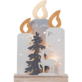 EGLO LED Weihnachtsdeko, Xmas Holz-Schriftzug, Weihnachts-Silhouette Wald und Weihnachtsmann, Winterlandschaft mit batteriebetriebener Beleuchtung Timer, warmweiß, 411287, braun-grün - 1