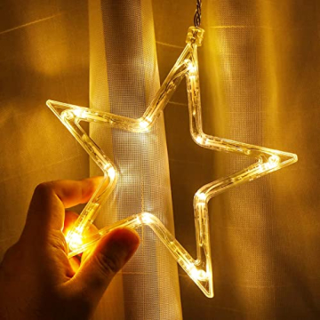 ELKTRY Weihnachtsdeko mit 3 Sterne, 30 LEDs Fensterdeko Stern Innen Batterie, Warmweiß Lichterkette Sterne Weihnachten Außen mit 4 Klebehaken für Fenster, Kinderzimmer, Weihnachten, Balkon, Garten - 5